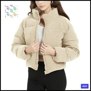 Cropped Corduroy Puffer Jacket Quilted Lightweight Winter Coat Chic